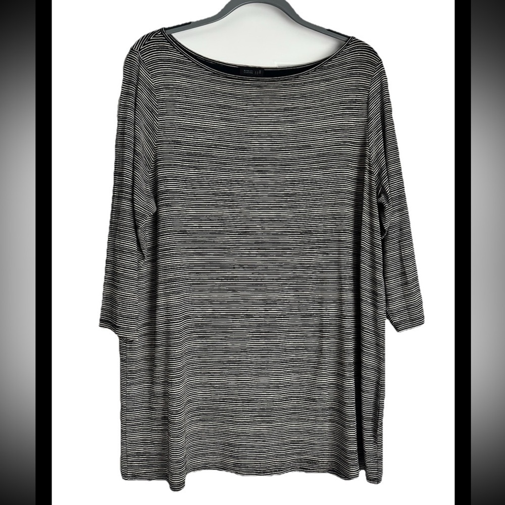 J. Jill Wearever Black White Gray Striped Long Sleeve Tunic Top Petite Sz L